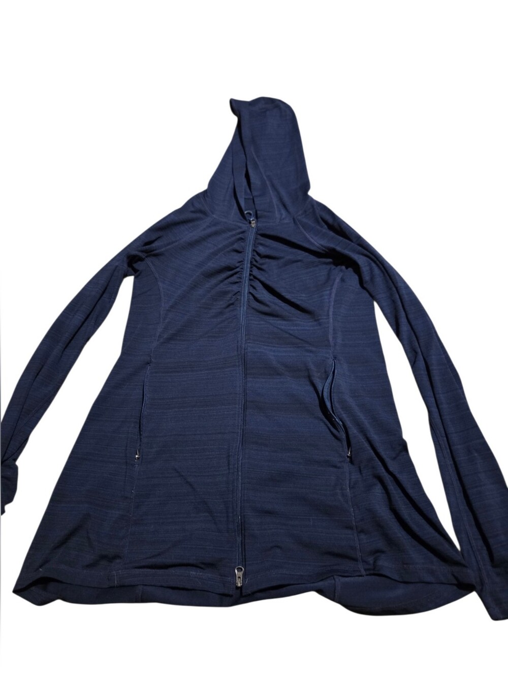 Athleta Womens Navy Full Zip Hoodie Space Dye Performance Jacket Thumbholes Sz L